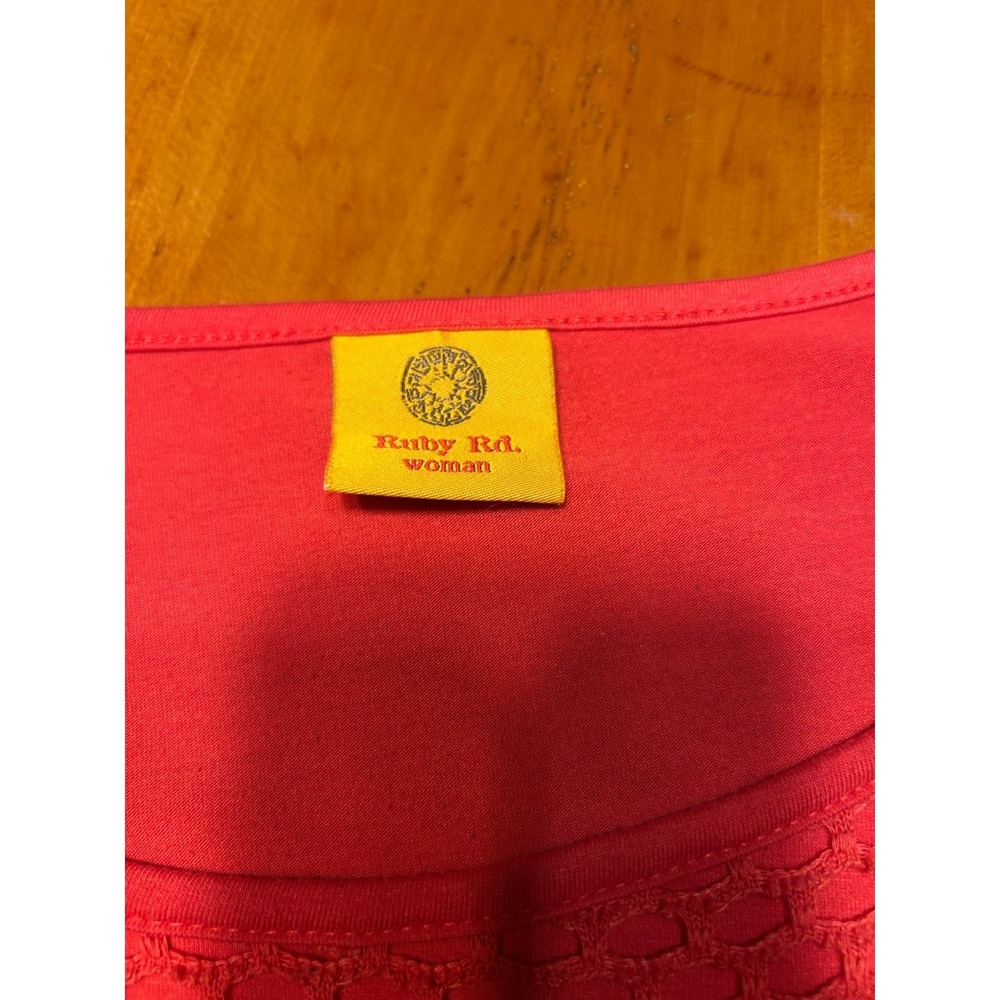 Ruby Rd Coral Pink‎ Crochet Overlay Top 3/4 Sleeve Oversized Blouse Boho Coastal - Picture 3 of 11